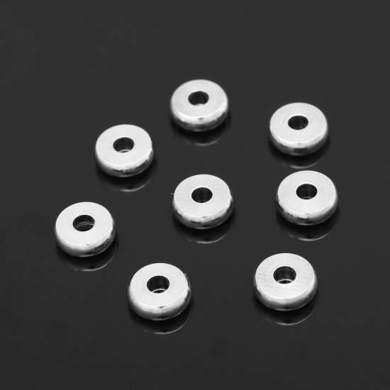 Picture of 304 Stainless Steel Spacer Beads Round Silver Tone About 6mm Dia., Hole: Approx 1.8mm, 100 PCs