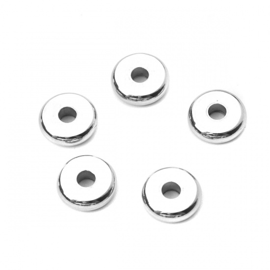 Picture of 304 Stainless Steel Spacer Beads Round Silver Tone About 7mm Dia., Hole: Approx 2mm, 100 PCs