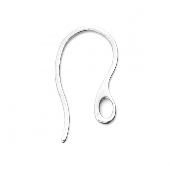 Picture of 304 Stainless Steel Ear Wire Hooks Earring Findings n-shape Silver Tone 22mm x 11mm, Post/ Wire Size: (20 gauge), 100 PCs