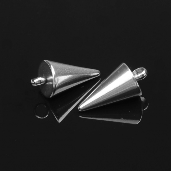 Picture of 304 Stainless Steel Charms Cone Silver Tone 14mm x 7mm, 100 PCs