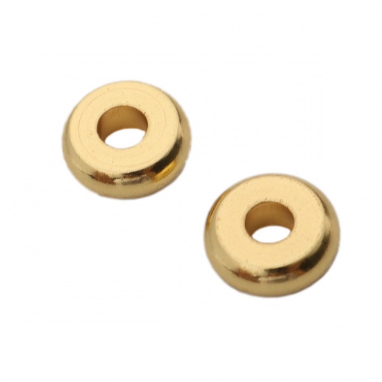 Picture of 304 Stainless Steel Spacer Beads Flat Round Gold Plated About 6mm Dia., Hole: Approx 1.8mm, 100 PCs