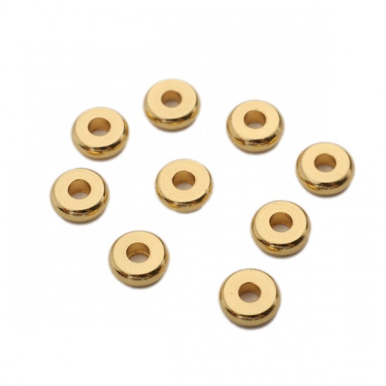 Picture of 304 Stainless Steel Spacer Beads Flat Round Gold Plated About 6mm Dia., Hole: Approx 1.8mm, 100 PCs