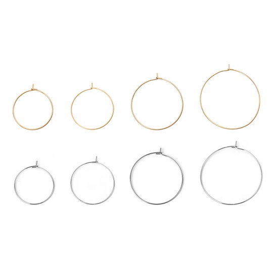 Picture of 304 Stainless Steel Hoop Earrings Round Gold Plated 24mm x 20mm, Post/ Wire Size: (21 gauge), 100 PCs