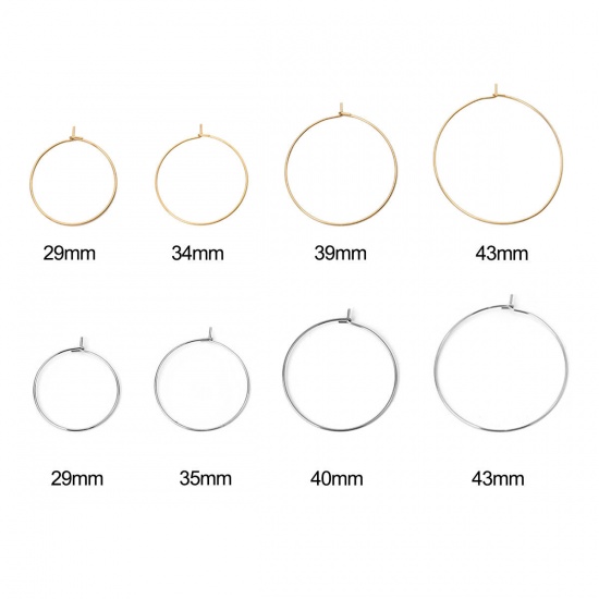 Picture of 304 Stainless Steel Hoop Earrings Round Gold Plated 24mm x 20mm, Post/ Wire Size: (21 gauge), 100 PCs
