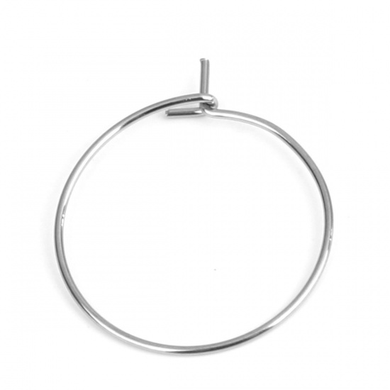 Picture of 316 Stainless Steel Hoop Earrings Circle Ring Silver Tone 24mm x 20mm, Post/ Wire Size: (21 gauge), 1000 PCs