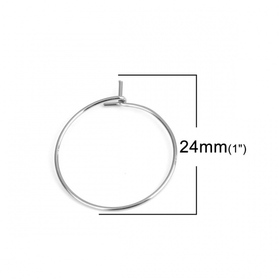 Picture of 316 Stainless Steel Hoop Earrings Circle Ring Silver Tone 24mm x 20mm, Post/ Wire Size: (21 gauge), 1000 PCs