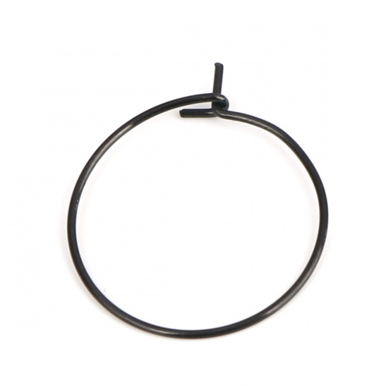 Picture of 316 Stainless Steel Hoop Earrings Circle Ring Black 24mm x 20mm, Post/ Wire Size: (21 gauge), 100 PCs