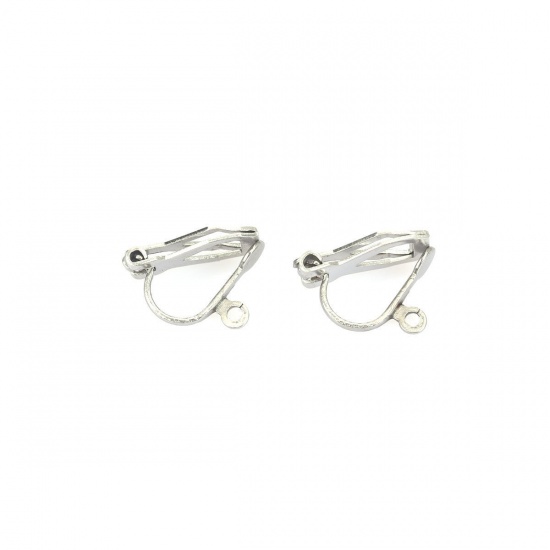 Picture of 304 Stainless Steel Ear Clips Earrings Triangle Silver Tone W/ Loop 12mm x 6mm, 200 PCs