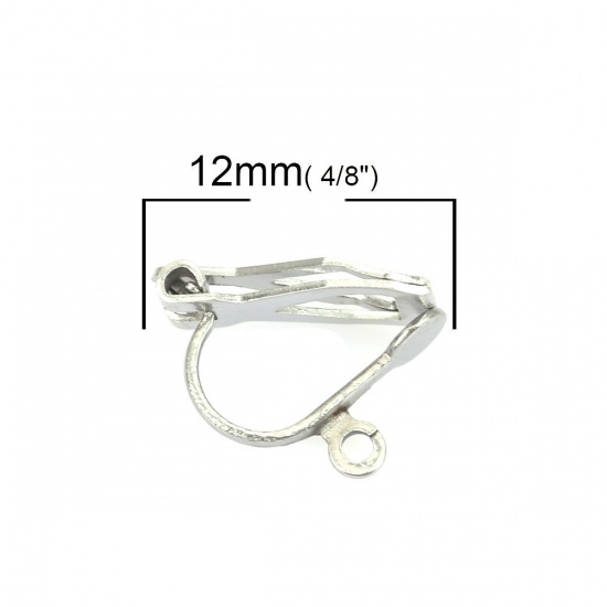 Picture of 304 Stainless Steel Ear Clips Earrings Triangle Silver Tone W/ Loop 12mm x 6mm, 200 PCs