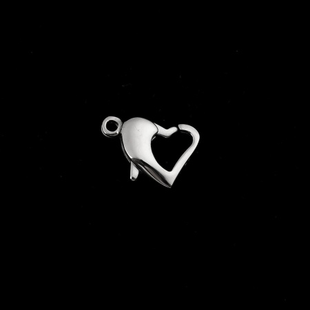 304 Stainless Steel Lobster Clasp Findings Heart Silver Tone 13mm x 11mm, 20 PCs