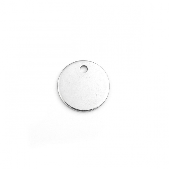 Picture of 304 Stainless Steel Charms Round Silver Tone 10mm Dia., 100 PCs