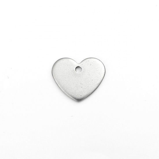 Picture of 304 Stainless Steel Charms Heart Silver Tone 13mm x 11mm, 100 PCs