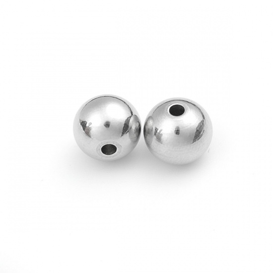 Immagine di 304 Acciaio Inossidabile Perline Tondo Tono Argento Circa 10mm Dia., Buco: Circa 2.2mm, 100 Pz