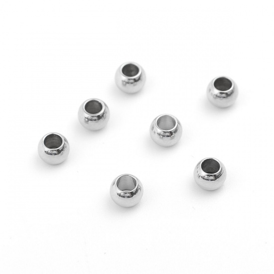 Picture of 304 Stainless Steel Beads Round Silver Tone About 4mm Dia., Hole: Approx 2mm, 100 PCs