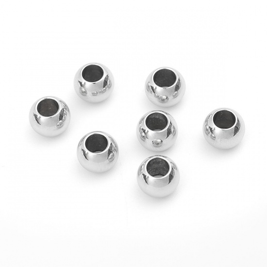 Picture of 304 Stainless Steel Beads Round Silver Tone About 6mm Dia., Hole: Approx 3mm, 100 PCs