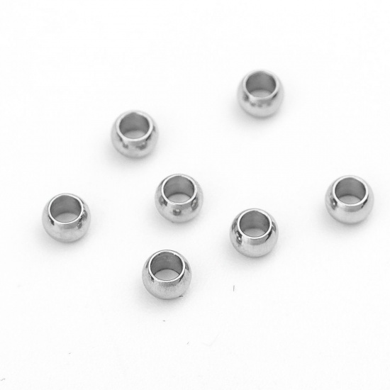 Picture of 304 Stainless Steel Beads Round Silver Tone About 3mm Dia., Hole: Approx 1.8mm, 100 PCs