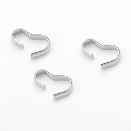 Picture of 304 Stainless Steel Pendant Pinch Bails Clasps Irregular Silver Tone 8mm x 5mm, 100 PCs