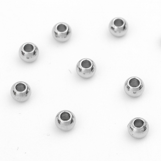 Picture of 304 Stainless Steel Beads Round Silver Tone About 3mm Dia., Hole: Approx 1.5mm, 100 PCs