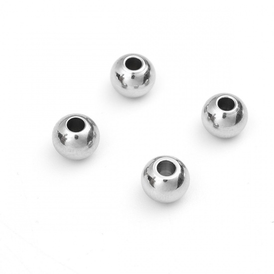 Immagine di 304 Acciaio Inossidabile Perline Tondo Tono Argento Circa 6mm Dia., Buco: Circa 2mm, 100 Pz