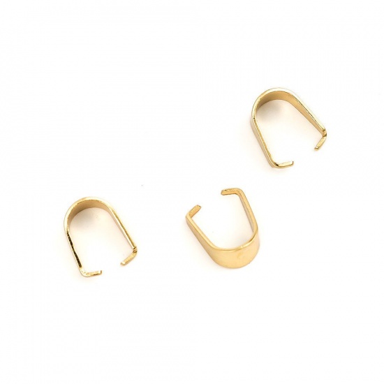 Picture of 304 Stainless Steel Pendant Pinch Bails Clasps U-shaped Gold Plated 8mm x 7mm, 100 PCs