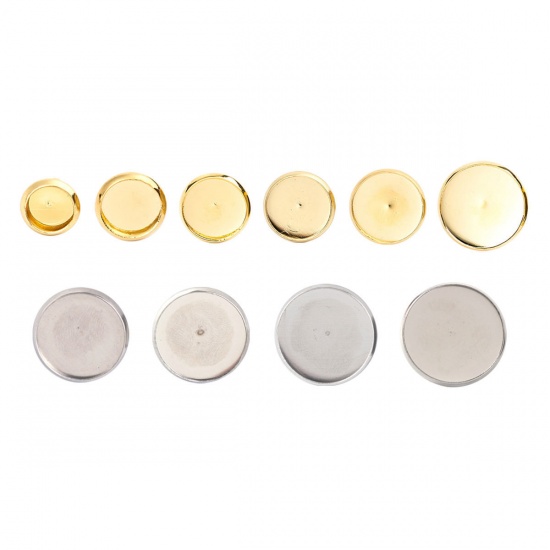 Picture of 304 Stainless Steel Ear Post Stud Earrings Round Gold Plated Cabochon Settings (Fits 12mm Dia.) 14mm Dia., Post/ Wire Size: (20 gauge), 100 PCs