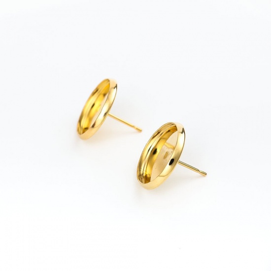 Picture of 304 Stainless Steel Ear Post Stud Earrings Round Gold Plated Cabochon Settings (Fits 14mm Dia.) 16mm Dia., Post/ Wire Size: (20 gauge), 100 PCs