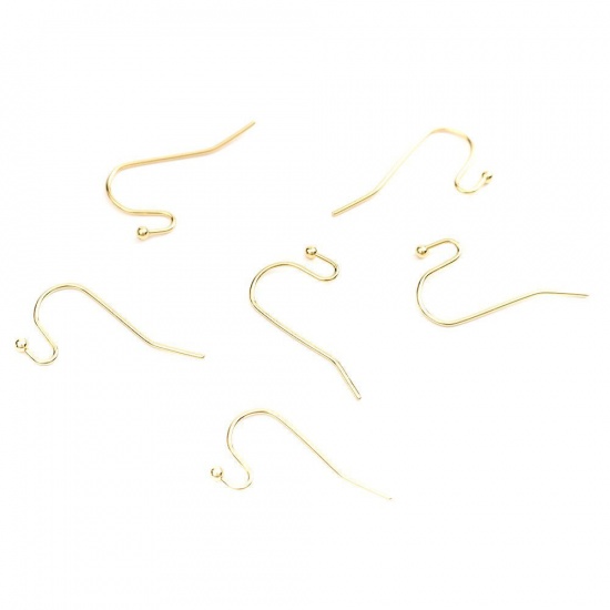 Picture of 304 Stainless Steel Ear Wire Hooks Earring Findings Gold Plated 21mm x 12mm, Post/ Wire Size: (21 gauge), 100 PCs