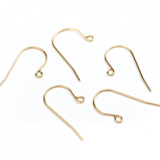 Picture of 304 Stainless Steel Ear Wire Hooks Earring Findings n-shape Gold Plated W/ Loop 27mm x 14mm, Post/ Wire Size: (20 gauge), 100 PCs