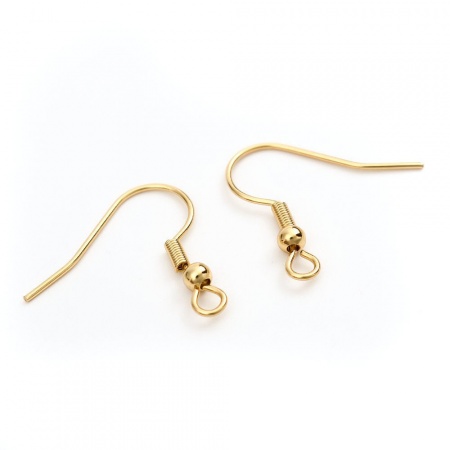 304ステンレス鋼 ピアスフック フックス 金メッキ ループ付き 21mm x 20mm、 ワイヤーサイズ: （21号）、 100 個 の画像