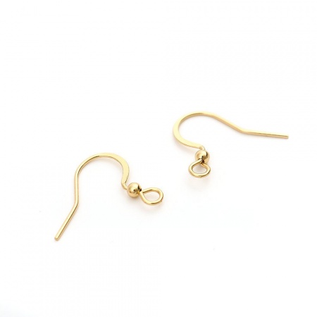 304ステンレス鋼 ピアスフック フックス 金メッキ ループ付き 18mm x 16mm、 ワイヤーサイズ: （21号）、 100 個 の画像