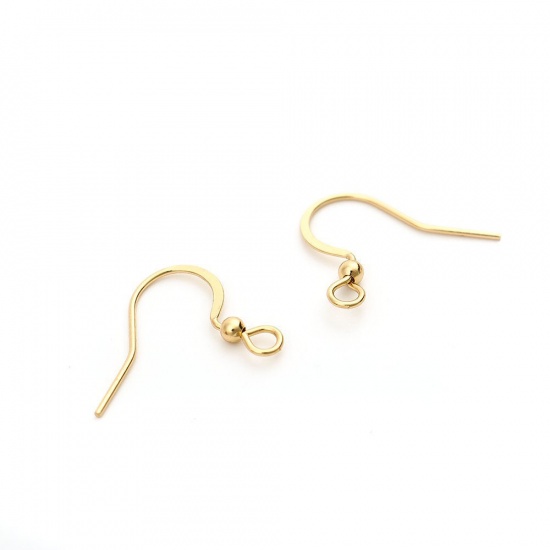 Picture of 304 Stainless Steel Ear Wire Hooks Earring Findings Hook Gold Plated W/ Loop 18mm x 16mm, Post/ Wire Size: (21 gauge), 100 PCs