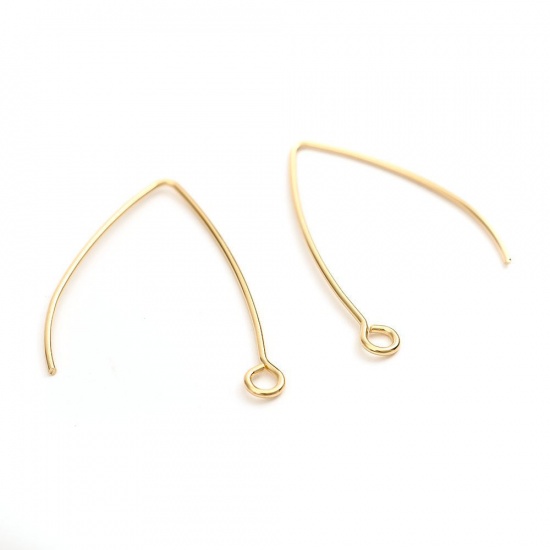 Picture of 304 Stainless Steel Ear Wire Hooks Earring Findings V-shaped Gold Plated W/ Loop 31mm x 22mm - 31mm x 18mm, Post/ Wire Size: (20 gauge), 100 PCs