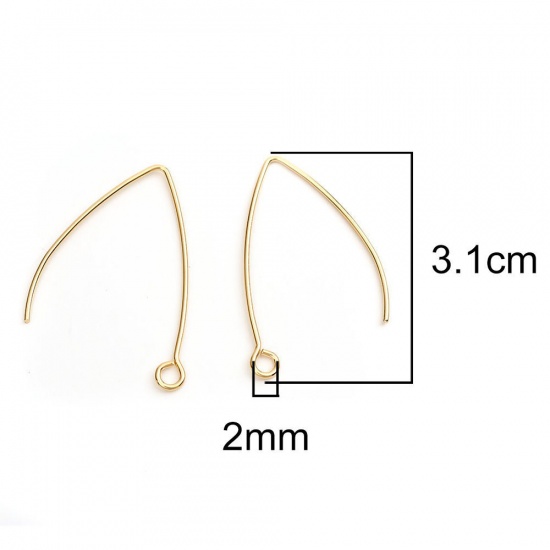 Picture of 304 Stainless Steel Ear Wire Hooks Earring Findings V-shaped Gold Plated W/ Loop 31mm x 22mm - 31mm x 18mm, Post/ Wire Size: (20 gauge), 100 PCs