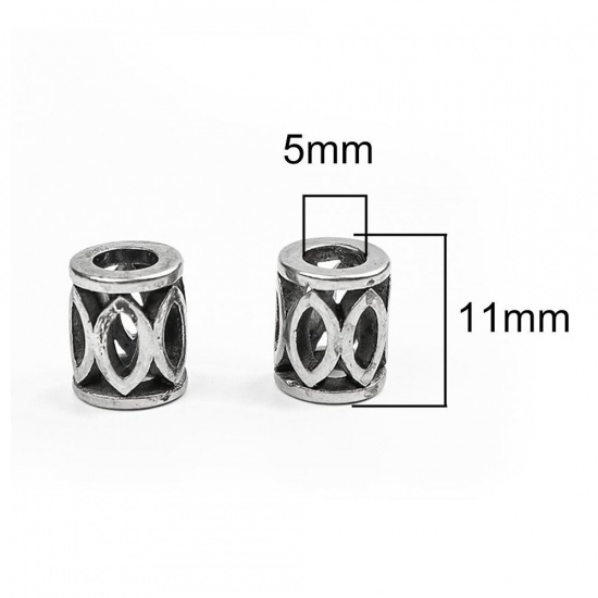 Picture of 304 Stainless Steel Beads Cylinder Antique Silver Color Hollow 9mm x 8mm, Hole: Approx 4.4mm, 20 PCs