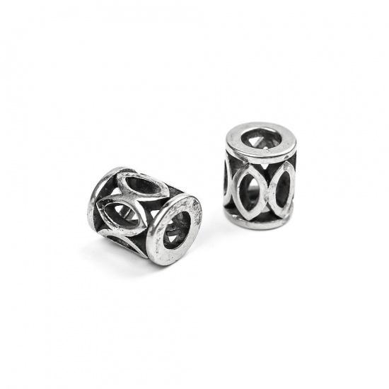 Picture of 304 Stainless Steel Beads Cylinder Antique Silver Color Hollow 9mm x 8mm, Hole: Approx 4.4mm, 20 PCs