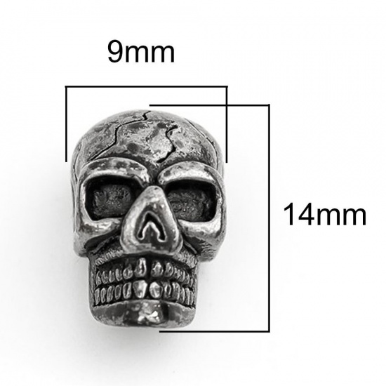 Immagine di 304 Acciaio Inossidabile Halloween Perline Cranio Argento Antico 14mm x 9mm, Buco: Circa 2.3mm, 20 Pz