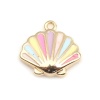 Picture of Brass Charms 18K Real Gold Plated Multicolor Scallop Enamel 10mm x 10mm, 50 PCs                                                                                                                                                                               
