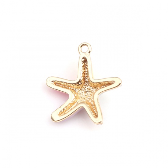 Picture of Brass Ocean Jewelry Charms 18K Real Gold Plated Multicolor Star Fish Enamel 14mm x 13mm, 50 PCs                                                                                                                                                               