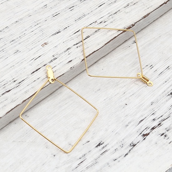 Picture of 304 Stainless Steel Earrings Rhombus Gold Plated 47mm x 41mm, 50 PCs