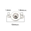 Picture of 304 Stainless Steel Ball & Socket Snap Button Clasps Fastener For Necklace Bracelet DIY Craft Round Silver Tone 15mm x 9mm, 100 PCs