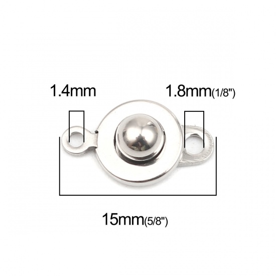 Image de Boule & Prise Bouton Pression Fermoirs Attache pour Collier Bracelet Bricolage Artisanat en 304 Acier Inoxydable Rond Argent Mat 15mm x 9mm, 100 Pcs