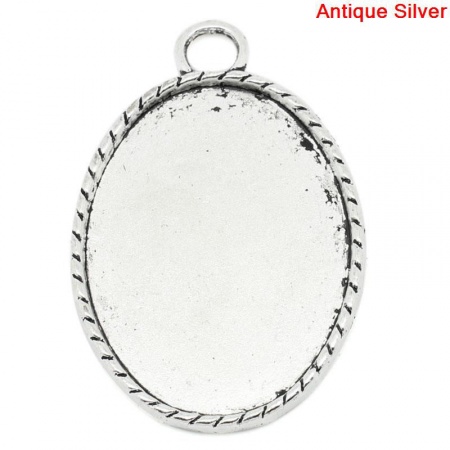 Zinc Based Alloy Cabochon Setting Pendants Oval Antique Silver Color (Fits 3cm x 4cm) 5.1cm x 3.4cm, 10 PCs