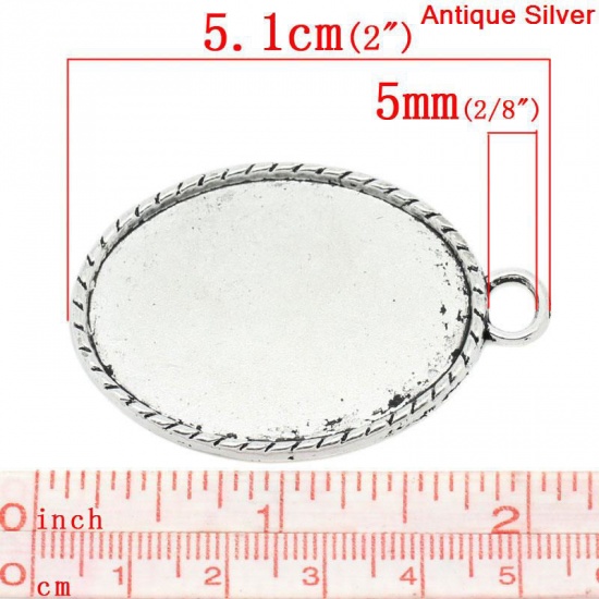 Picture of Zinc Based Alloy Cabochon Setting Pendants Oval Antique Silver Color (Fits 3cm x 4cm) 5.1cm x 3.4cm, 10 PCs