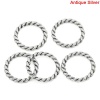 Picture of 2mm Zinc Based Alloy Closed Soldered Jump Rings Findings Round Antique Silver Color Stripe Carved 15mm Dia, 50 PCs