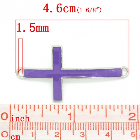 Image de Connecteurs de bijoux en Alliage de Zinc Forme Croix Mauve Argent mat 4.6cm x 23mm, 20 Pièces