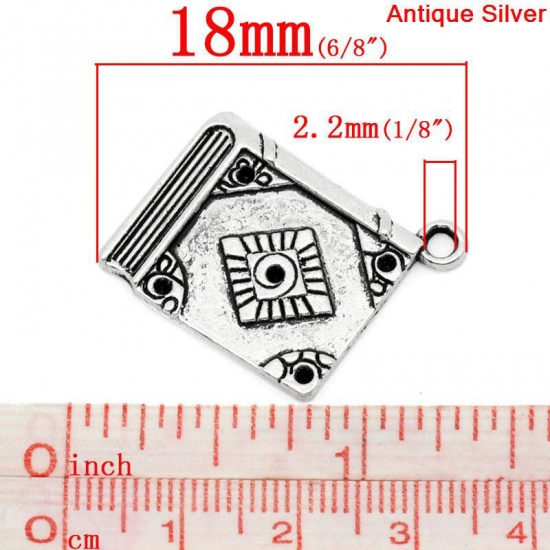 Picture of Graduation Jewelry Zinc Based Alloy Charms Book Antique Silver Color Rhombus Carved (Can Hold ss6 Rhinestone) 26mm(1") x 21mm( 7/8"), 30 PCs