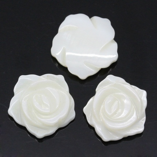 Picture of Natural Shell Embellishment Findings Rose Flower White 13mm x 13mm( 4/8"x 4/8"),5PCs