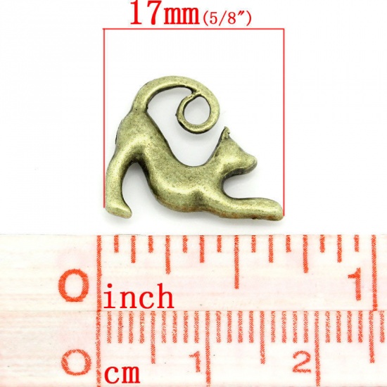 Image de Pendentifs en Alliage de Zinc Animal Chat Bronze Antique 17mm x 14mm, 50 Pcs