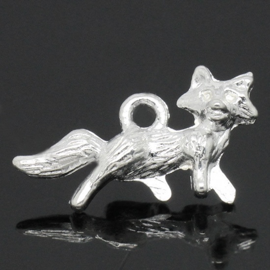 Picture of Zinc Based Alloy Charms Silver Plated Fox Animal 22mm x 13mm, 6 PCs