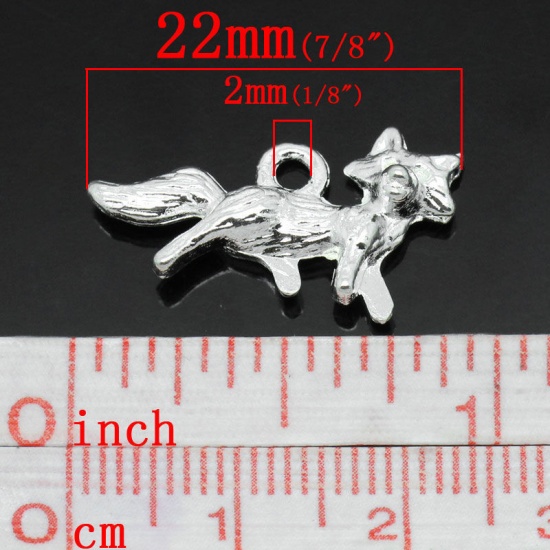 Picture of Zinc Based Alloy Charms Silver Plated Fox Animal 22mm x 13mm, 6 PCs